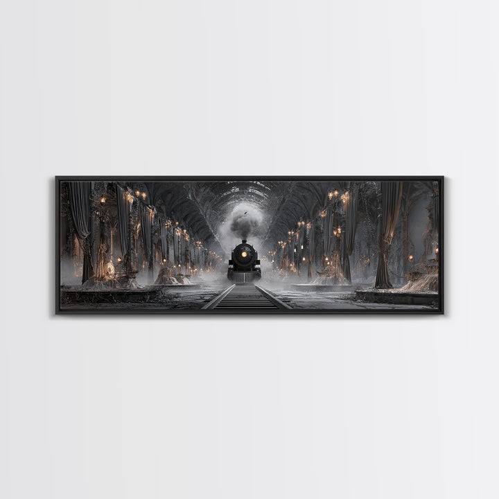 The Abandoned Train Station, Extra Wide Wall Art, Haunted Gothic Art, Framed Canvas Print, Halloween Wall Decor, Gothic Home Decor