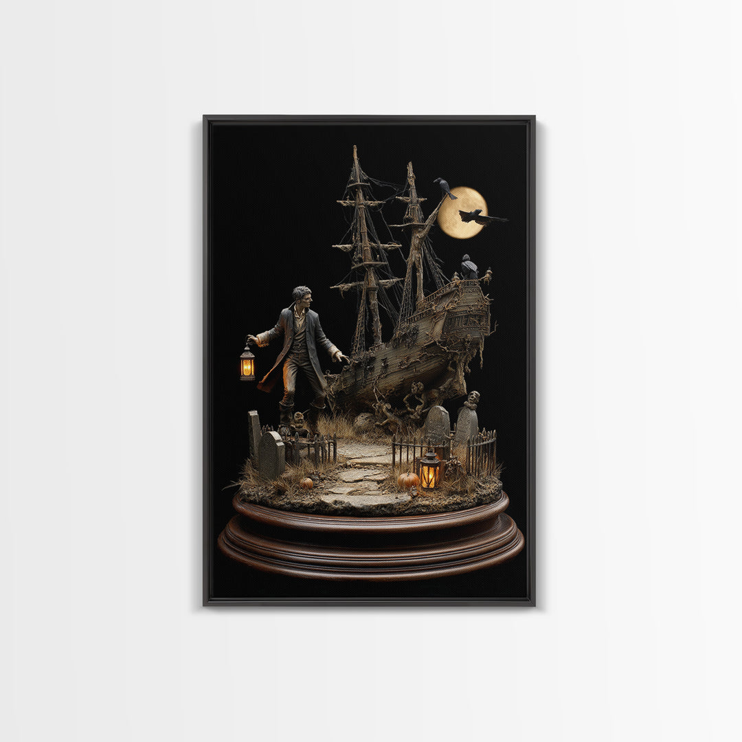 The Shipwreck Cove, Vertical Wall Art, Macabre Wall Art, Framed Canvas Print, Halloween Wall Decor, Gothic Home Decor, Seasonal Home Decor