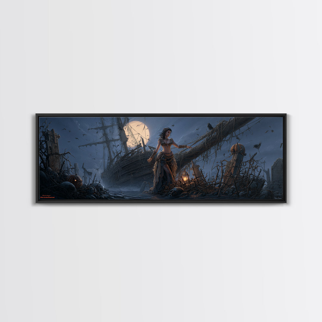 The Shipwreck Cove, Extra Wide Wall Art, Gothic Horror Wall Art, Framed Canvas Print, Halloween Wall Decor, Gothic Home Decor