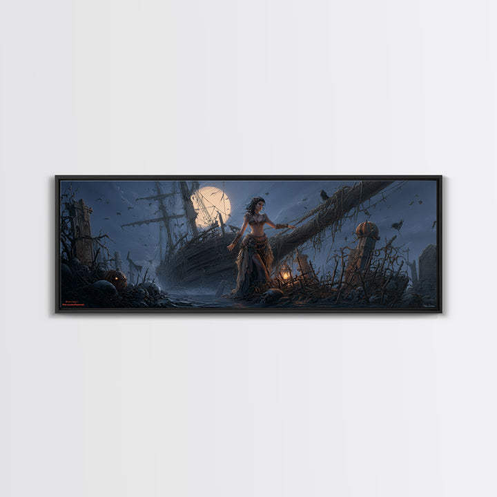The Shipwreck Cove, Extra Wide Wall Art, Gothic Horror Wall Art, Framed Canvas Print, Halloween Wall Decor, Gothic Home Decor