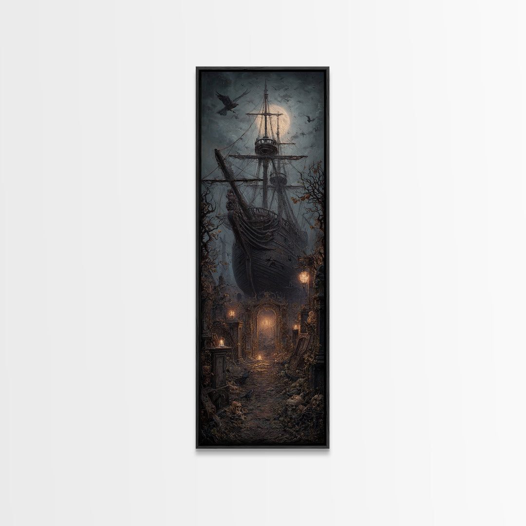 The Shipwreck Cove, Tall Narrow Wall Art, Macabre Wall Art, Framed Canvas Print, Halloween Wall Decor, Gothic Home Decor, Dark Fantasy Art