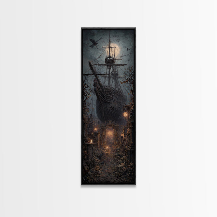 The Shipwreck Cove, Tall Narrow Wall Art, Macabre Wall Art, Framed Canvas Print, Halloween Wall Decor, Gothic Home Decor, Dark Fantasy Art