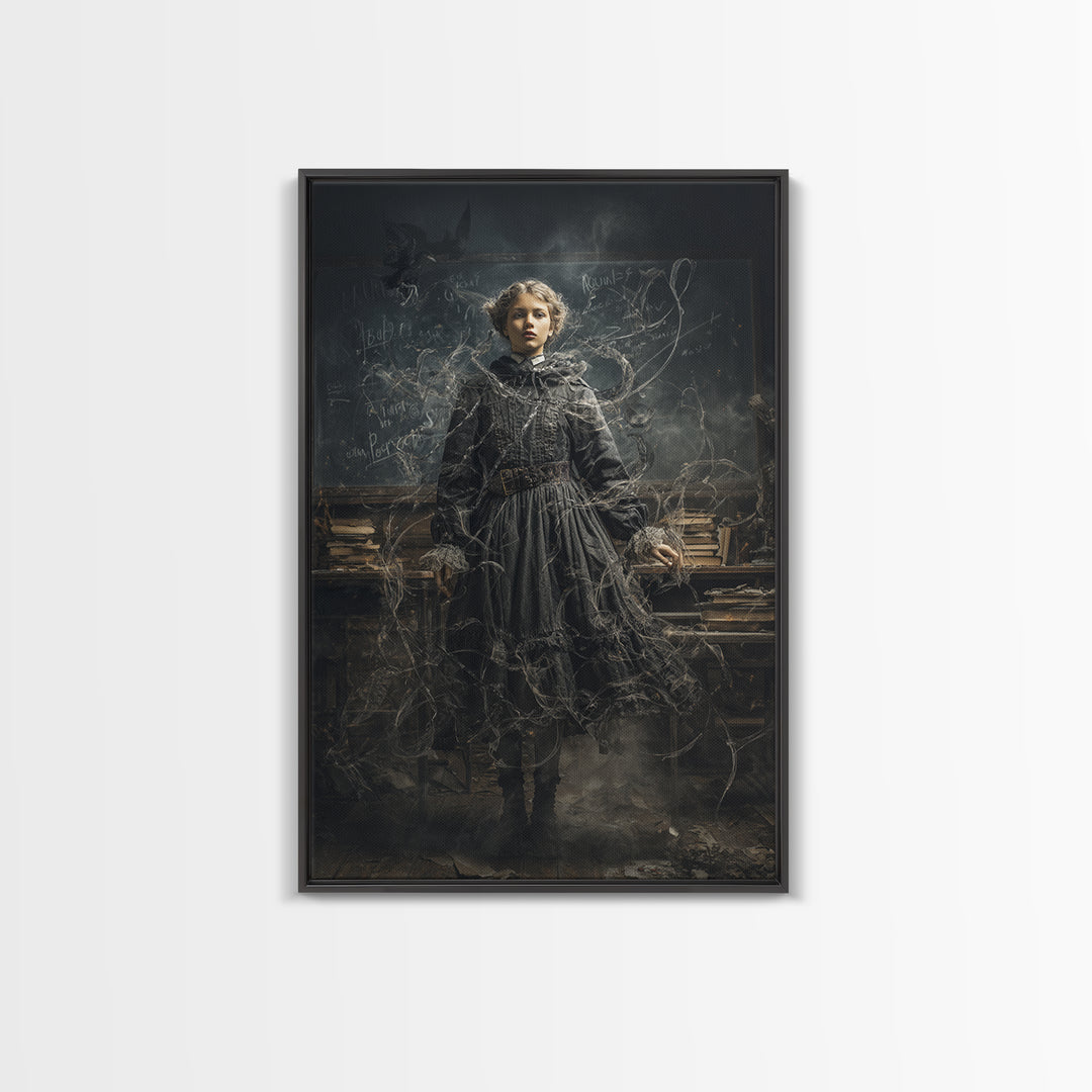 The Silent Schoolhouse, Vertical Wall Art, Gothic Horror Wall Art, Framed Canvas Print, Halloween Wall Decor, Gothic Home Decor