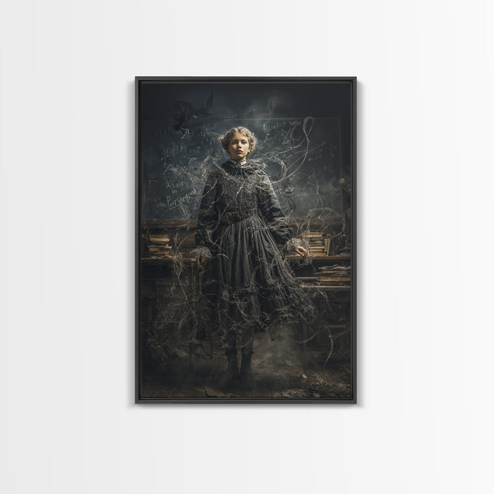The Silent Schoolhouse, Vertical Wall Art, Gothic Horror Wall Art, Framed Canvas Print, Halloween Wall Decor, Gothic Home Decor