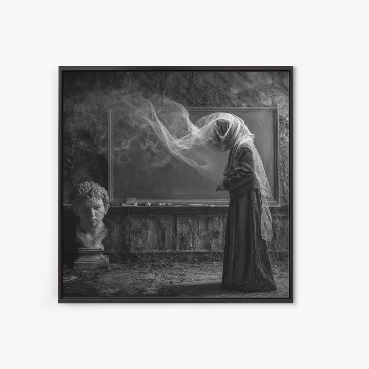The Silent Schoolhouse, Square Wall Art, Gothic Horror Wall Art, Framed Canvas Print, Halloween Wall Decor, Gothic Home Decor