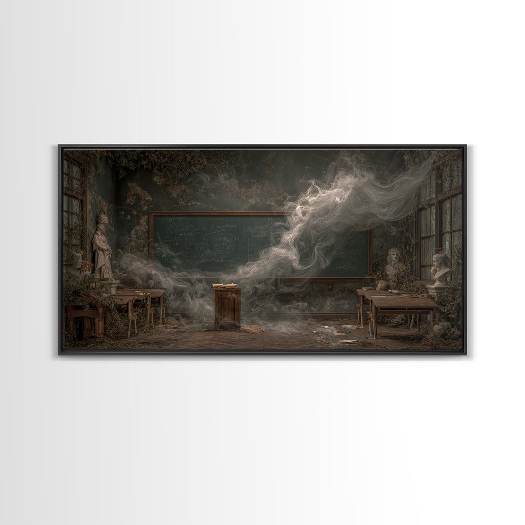 The Silent Schoolhouse, Wide Panoramic Art, Haunted Gothic Art, Framed Canvas Print, Halloween Wall Decor, Gothic Home Decor
