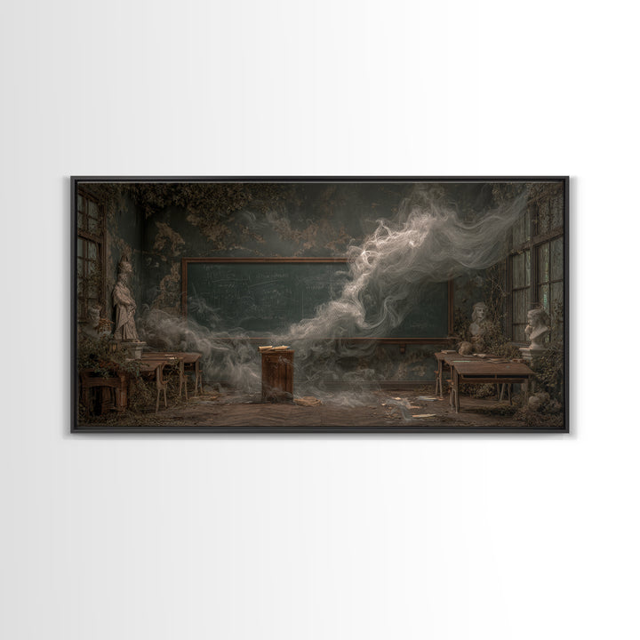 The Silent Schoolhouse, Wide Panoramic Art, Haunted Gothic Art, Framed Canvas Print, Halloween Wall Decor, Gothic Home Decor