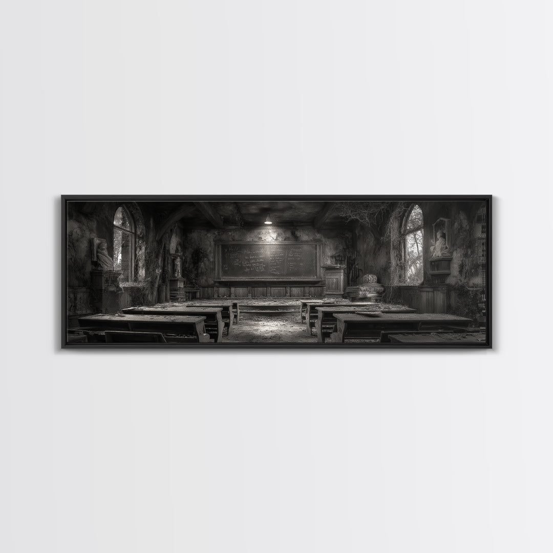 The Silent Schoolhouse, Extra Wide Wall Art, Dark Halloween Decor, Canvas Print, Halloween Wall Decor, Gothic Home Decor, Dark Fantasy Art