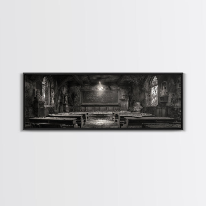 The Silent Schoolhouse, Extra Wide Wall Art, Dark Halloween Decor, Canvas Print, Halloween Wall Decor, Gothic Home Decor, Dark Fantasy Art