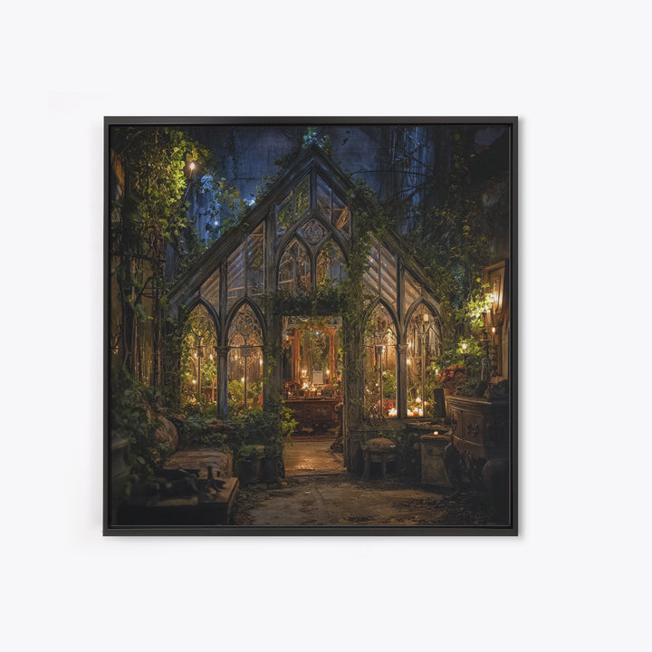 The Cemetery Greenhouse, Square Wall Art, Macabre Wall Art, Framed Canvas Print, Halloween Wall Decor, Gothic Home Decor, Spooky Wall Decor