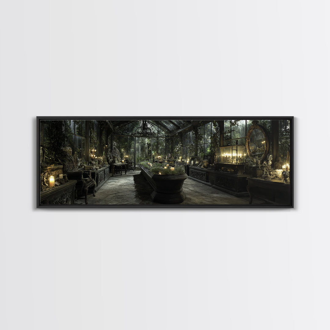 The Cemetery Greenhouse, Extra Wide Wall Art, Spooky Home Decor, Canvas Print, Halloween Wall Decor, Gothic Home Decor, Statement Wall Art