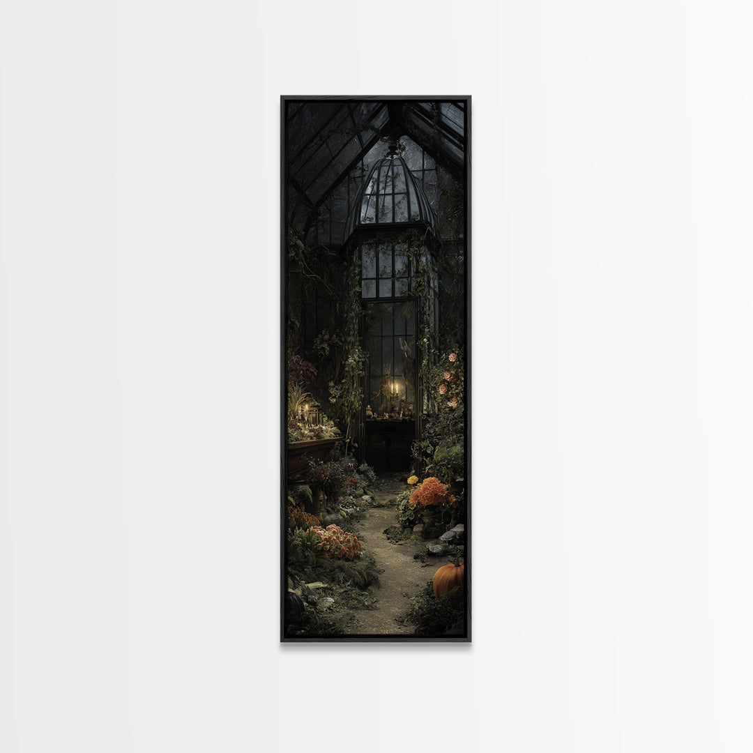 The Cemetery Greenhouse, Tall Narrow Wall Art, Dark Fantasy Wall Art, Canvas Print, Halloween Wall Decor, Gothic Home Decor, Halloween Decor