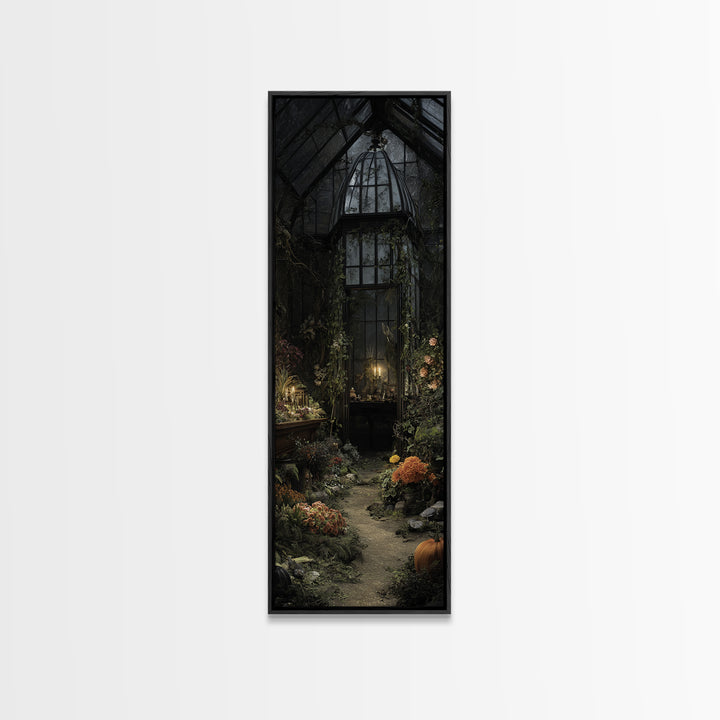 The Cemetery Greenhouse, Tall Narrow Wall Art, Dark Fantasy Wall Art, Canvas Print, Halloween Wall Decor, Gothic Home Decor, Halloween Decor