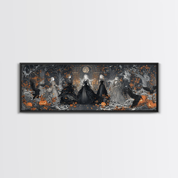 The Midnight Masquerade, Extra Wide Wall Art, Spooky Home Decor, Canvas Print, Halloween Wall Decor, Gothic Home Decor, Statement Wall Art