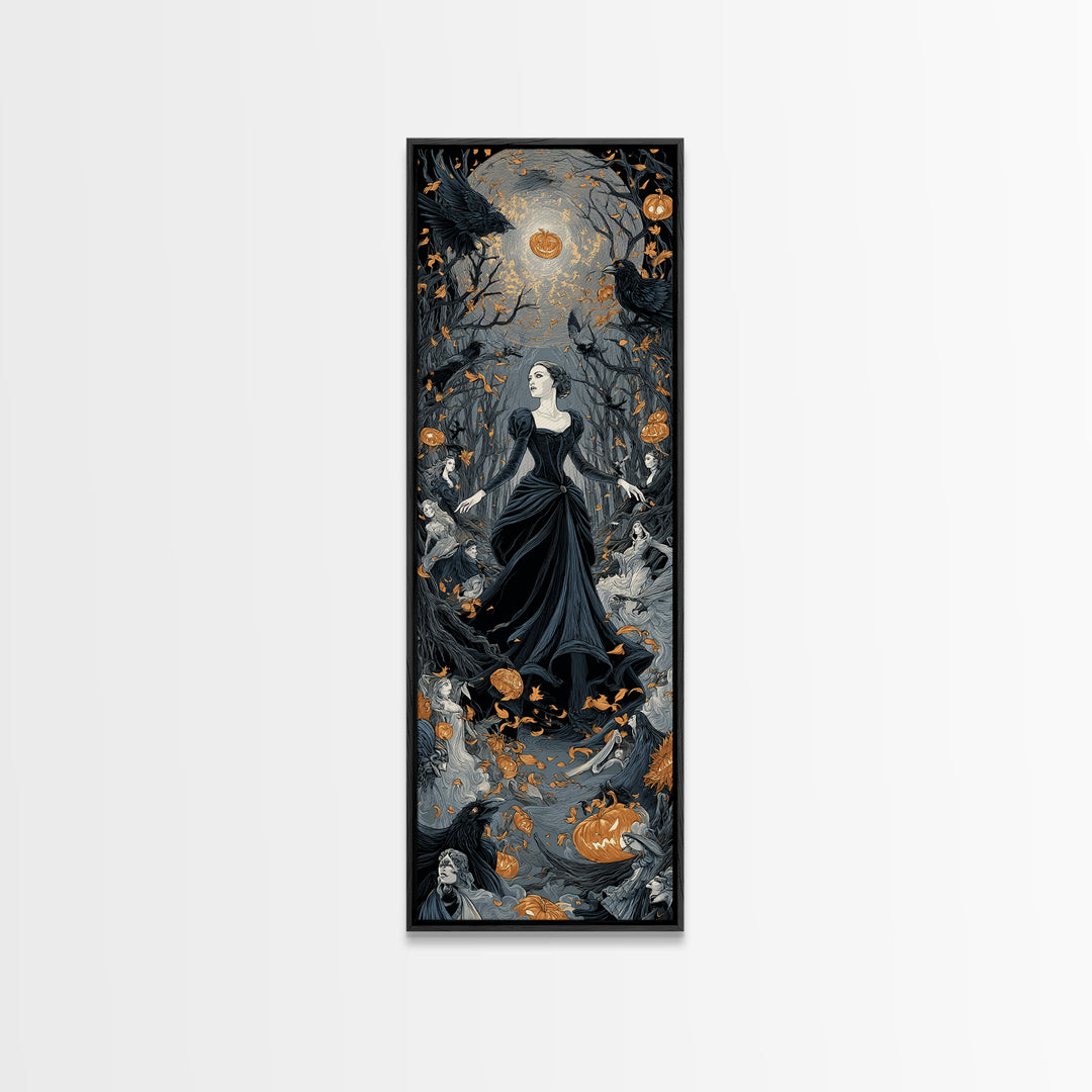 The Midnight Masquerade, Tall Narrow Wall Art, Macabre Wall Art, Framed Canvas Print, Halloween Wall Decor, Gothic Home Decor