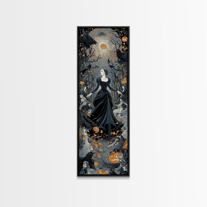 The Midnight Masquerade, Tall Narrow Wall Art, Macabre Wall Art, Framed Canvas Print, Halloween Wall Decor, Gothic Home Decor
