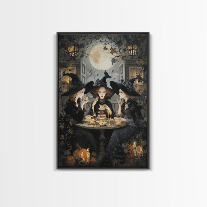 The Witches' Tea Party, Vertical Wall Art, Macabre Wall Art, Framed Canvas Print, Halloween Wall Decor, Gothic Home Decor, Halloween Decor