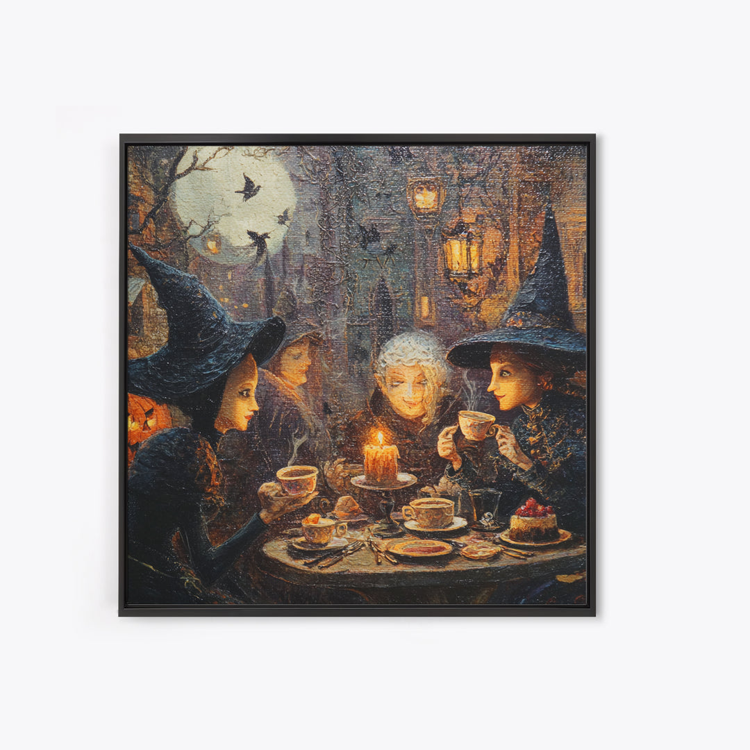 The Witches' Tea Party, Square Wall Art, Gothic Horror Wall Art, Framed Canvas Print, Halloween Wall Decor, Gothic Home Decor
