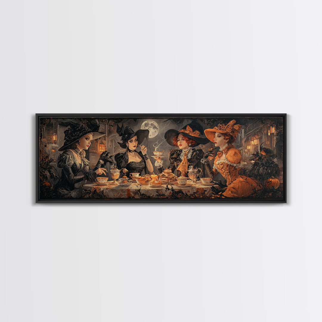 The Witches' Tea Party, Extra Wide Wall Art, Dark Fantasy Wall Art, Canvas Print, Halloween Wall Decor, Gothic Home Decor