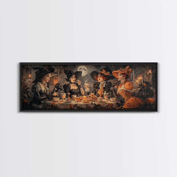 The Witches' Tea Party, Extra Wide Wall Art, Dark Fantasy Wall Art, Canvas Print, Halloween Wall Decor, Gothic Home Decor