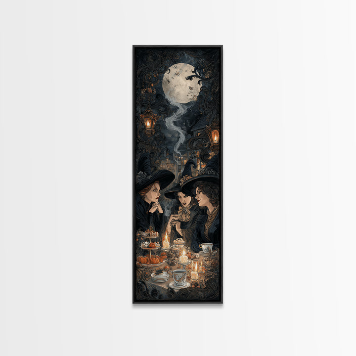The Witches' Tea Party, Tall Narrow Wall Art, Spooky Home Decor, Canvas Print, Halloween Wall Decor, Gothic Home Decor, Horror Wall Art