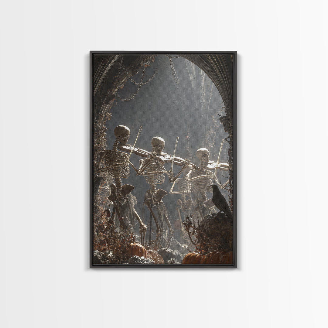 The Skeleton Orchestra, Vertical Wall Art, Dark Halloween Decor, Canvas Print, Halloween Wall Decor, Gothic Home Decor