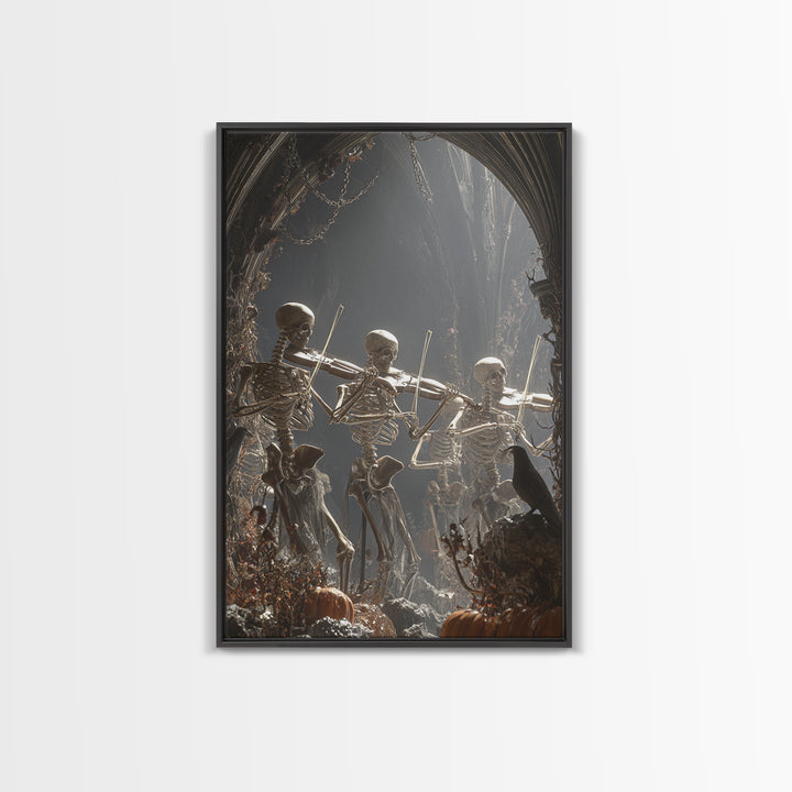The Skeleton Orchestra, Vertical Wall Art, Dark Halloween Decor, Canvas Print, Halloween Wall Decor, Gothic Home Decor