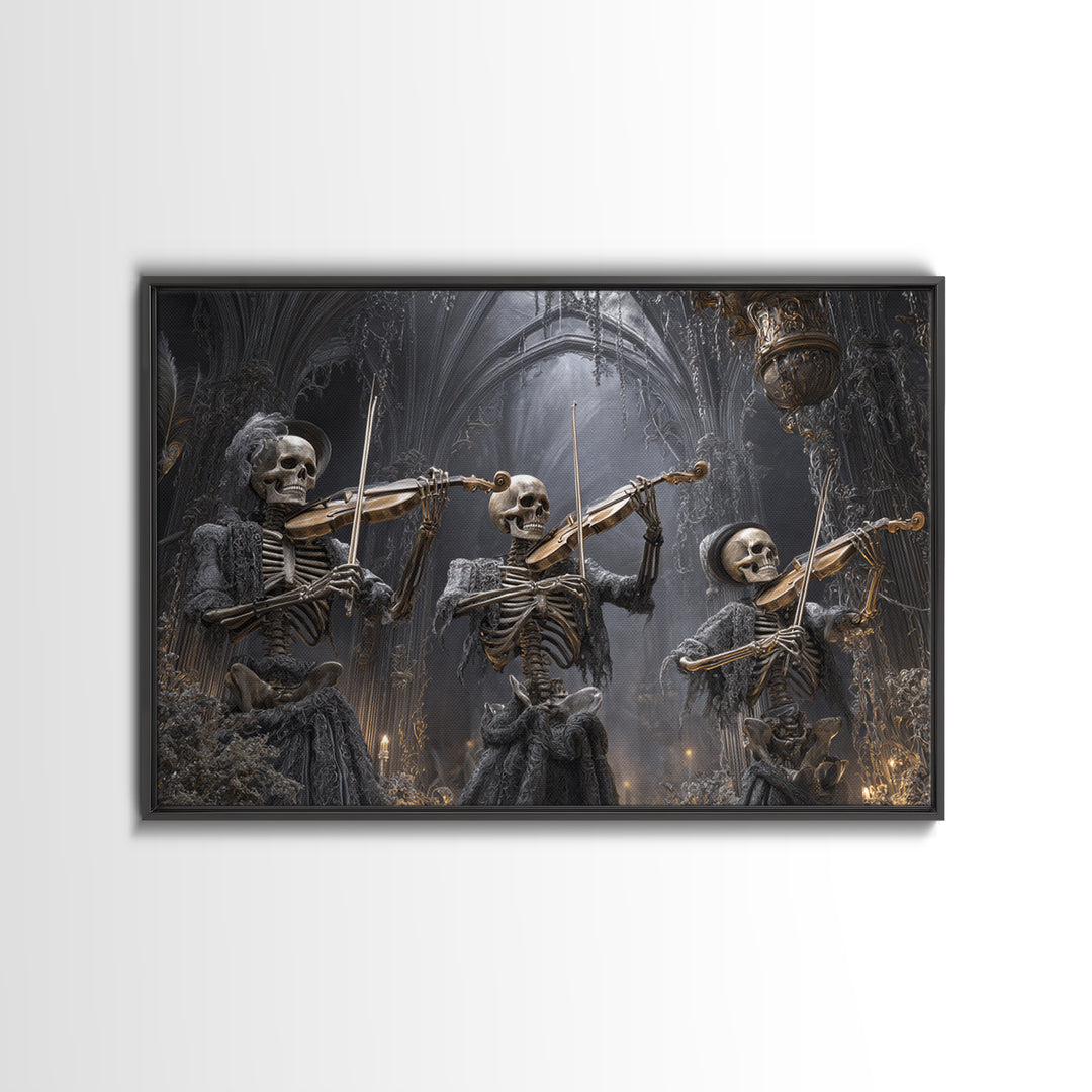 The Skeleton Orchestra, Landscape Wall Art, Haunted Gothic Art, Framed Canvas Print, Halloween Wall Decor, Gothic Home Decor