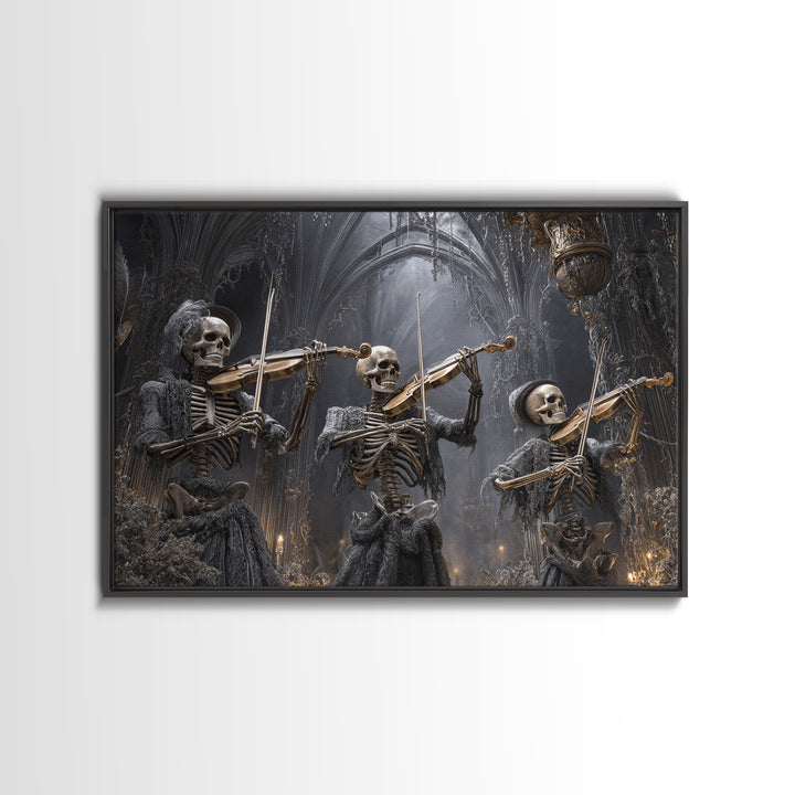 The Skeleton Orchestra, Landscape Wall Art, Haunted Gothic Art, Framed Canvas Print, Halloween Wall Decor, Gothic Home Decor