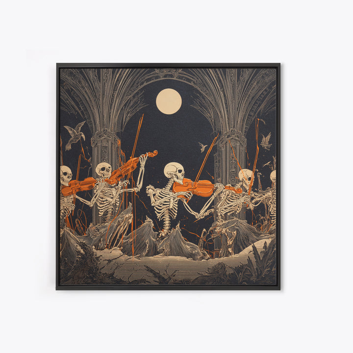 The Skeleton Orchestra, Square Wall Art, Gothic Horror Wall Art, Framed Canvas Print, Halloween Wall Decor, Gothic Home Decor