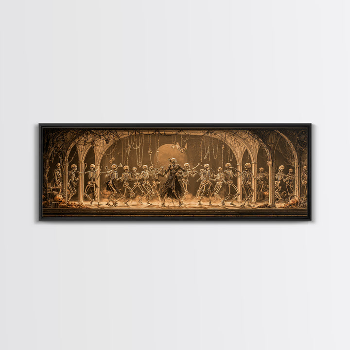The Skeleton Orchestra, Extra Wide Wall Art, Macabre Wall Art, Framed Canvas Print, Halloween Wall Decor, Gothic Home Decor