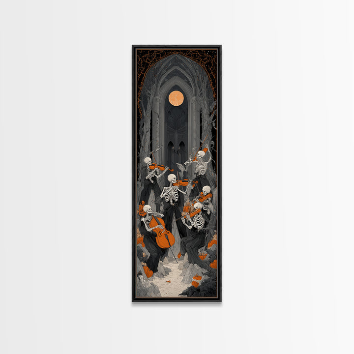 The Skeleton Orchestra, Tall Narrow Wall Art, Dark Halloween Decor, Canvas Print, Halloween Wall Decor, Gothic Home Decor, Dark Fantasy Art