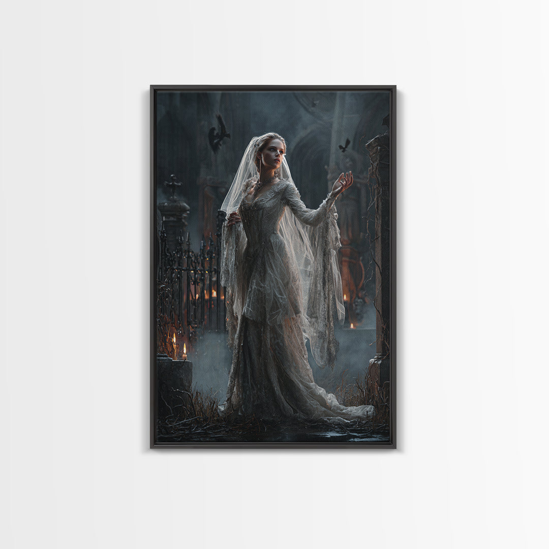 The Ghost Wedding, Vertical Wall Art, Gothic Horror Wall Art, Framed Canvas Print, Halloween Wall Decor, Gothic Home Decor