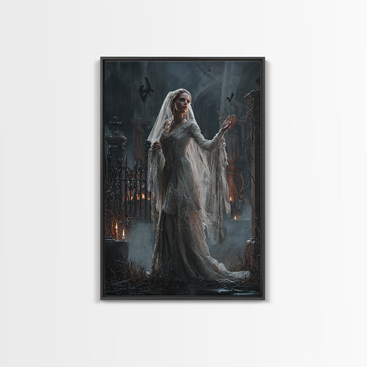 The Ghost Wedding, Vertical Wall Art, Gothic Horror Wall Art, Framed Canvas Print, Halloween Wall Decor, Gothic Home Decor