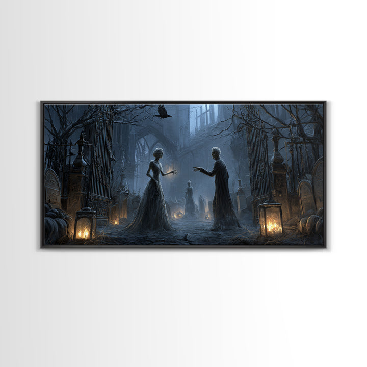 The Ghost Wedding, Wide Panoramic Art, Gothic Horror Wall Art, Framed Canvas Print, Halloween Wall Decor, Gothic Home Decor