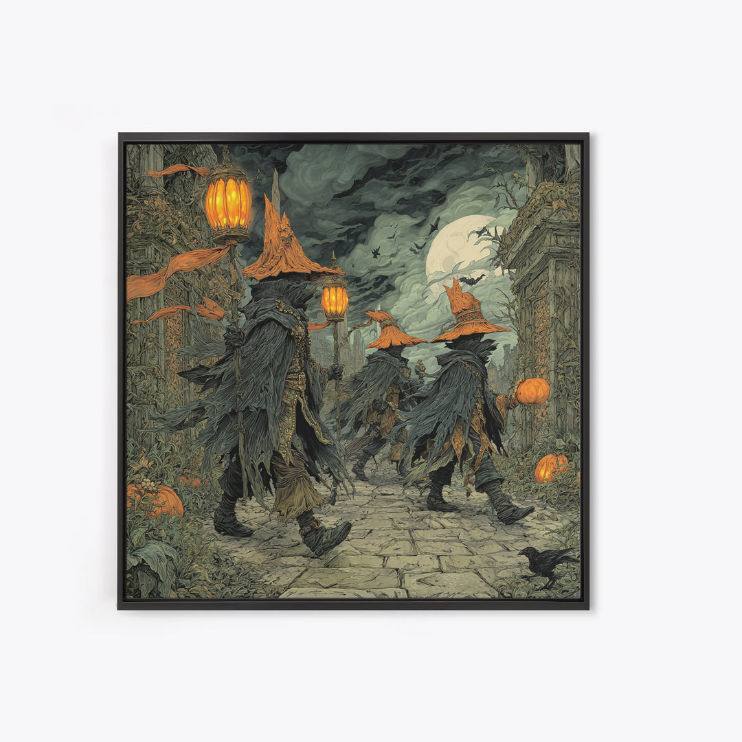 The Monster Parade, Square Wall Art, Haunted Gothic Art, Framed Canvas Print, Halloween Wall Decor, Gothic Home Decor, Dark Fantasy Art