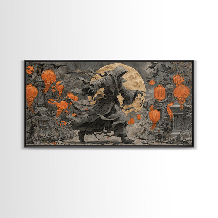 The Monster Parade, Wide Panoramic Art, Macabre Wall Art, Framed Canvas Print, Halloween Wall Decor, Gothic Home Decor, Horror Wall Art