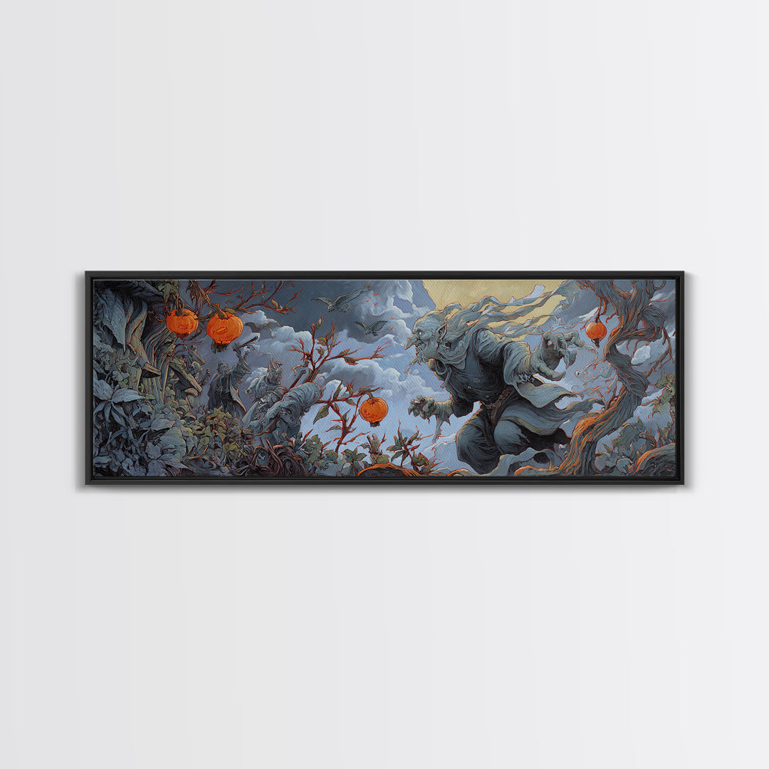 The Monster Parade, Extra Wide Wall Art, Haunted Gothic Art, Framed Canvas Print, Halloween Wall Decor, Gothic Home Decor