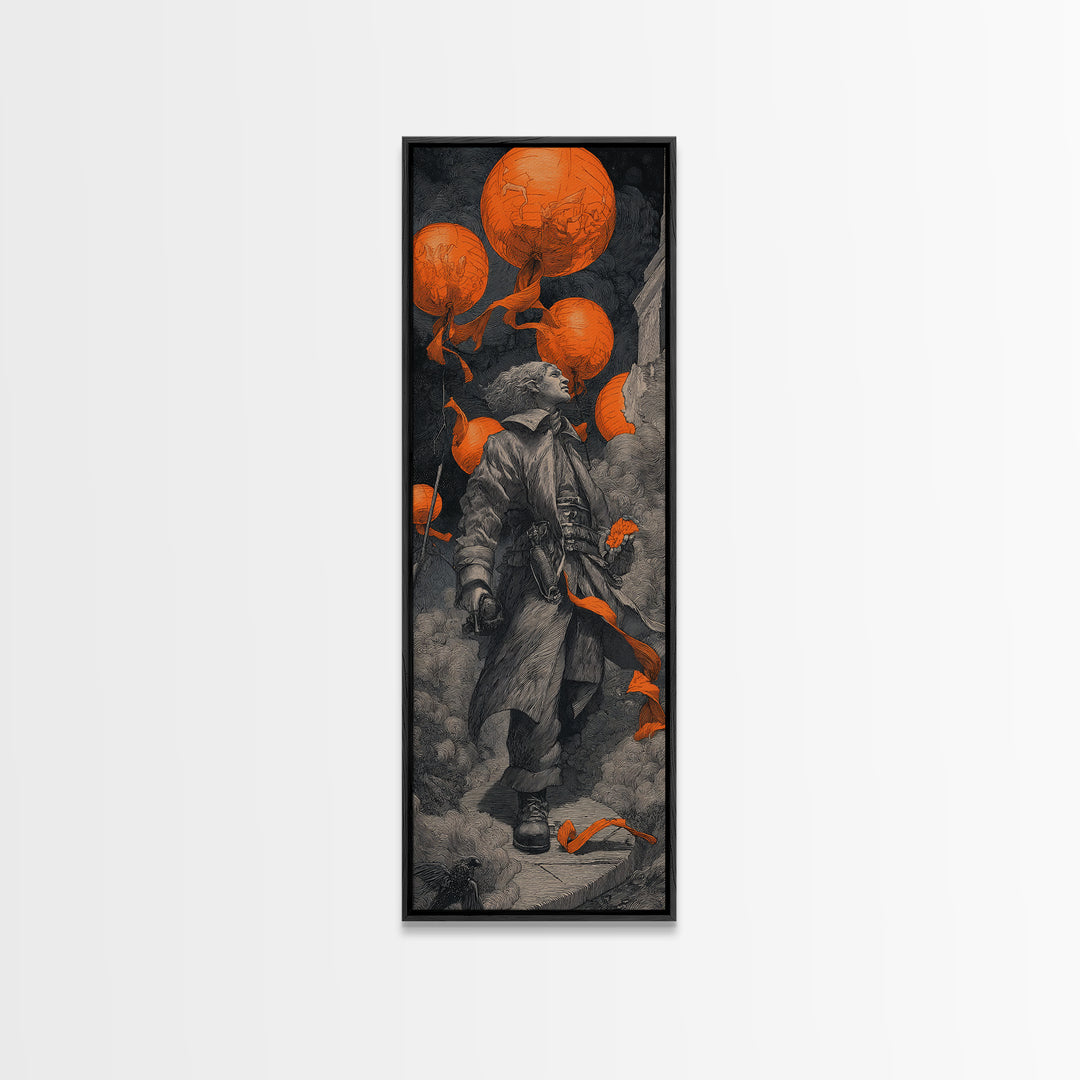 The Monster Parade, Tall Narrow Wall Art, Gothic Horror Wall Art, Framed Canvas Print, Halloween Wall Decor, Gothic Home Decor