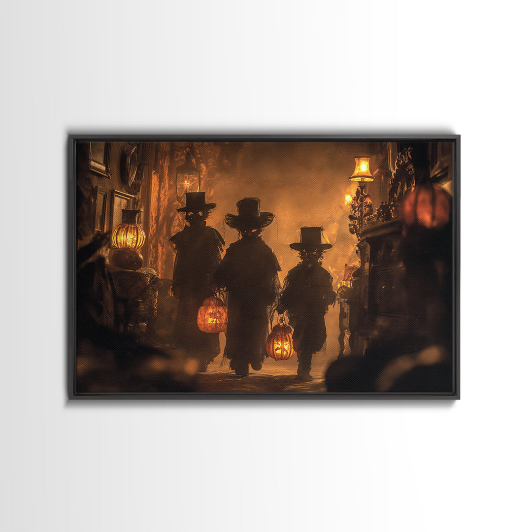 The Trick-Or-Treat Procession, Landscape Wall Art, Haunted Gothic Art, Framed Canvas Print, Halloween Wall Decor, Gothic Home Decor