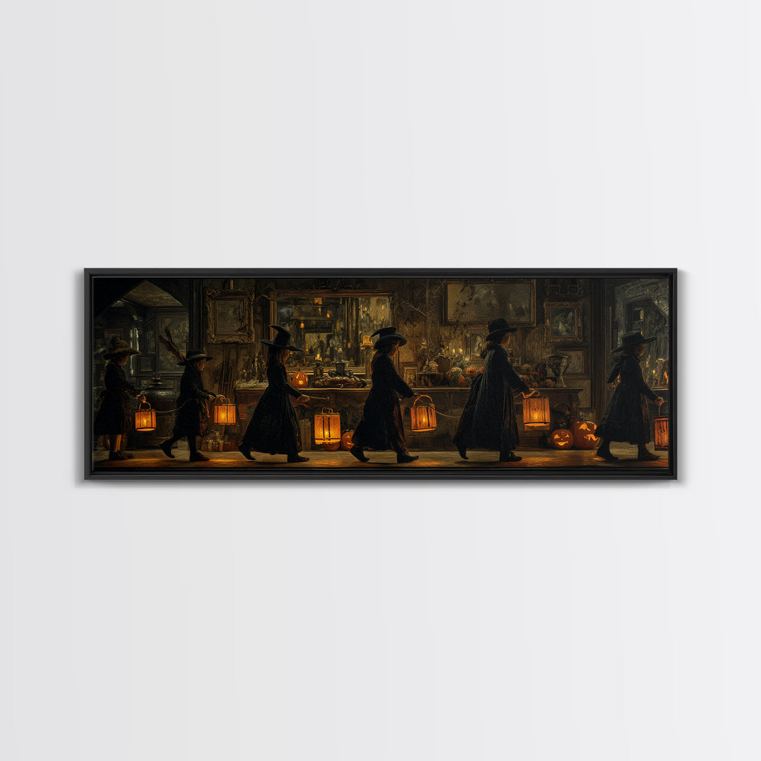 The Trick-Or-Treat Procession, Extra Wide Wall Art, Dark Fantasy Wall Art, Canvas Print, Halloween Wall Decor, Gothic Home Decor