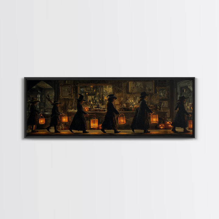The Trick-Or-Treat Procession, Extra Wide Wall Art, Dark Fantasy Wall Art, Canvas Print, Halloween Wall Decor, Gothic Home Decor