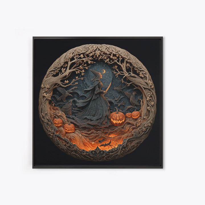 The Pumpkin-Carving Ritual, Square Wall Art, Haunted Gothic Art, Framed Canvas Print, Halloween Wall Decor, Gothic Home Decor