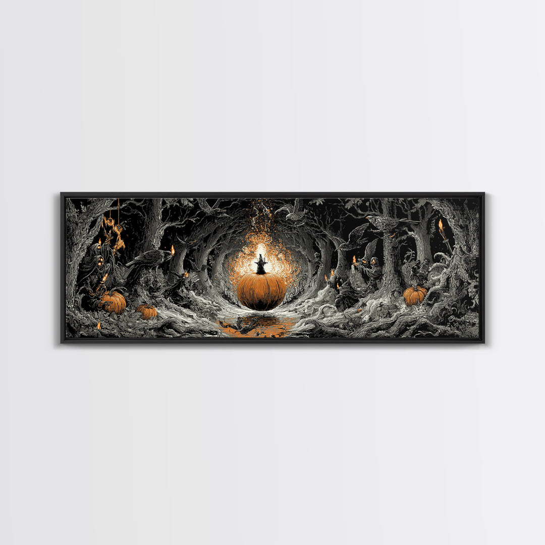 The Pumpkin-Carving Ritual, Extra Wide Wall Art, Macabre Wall Art, Framed Canvas Print, Halloween Wall Decor, Gothic Home Decor