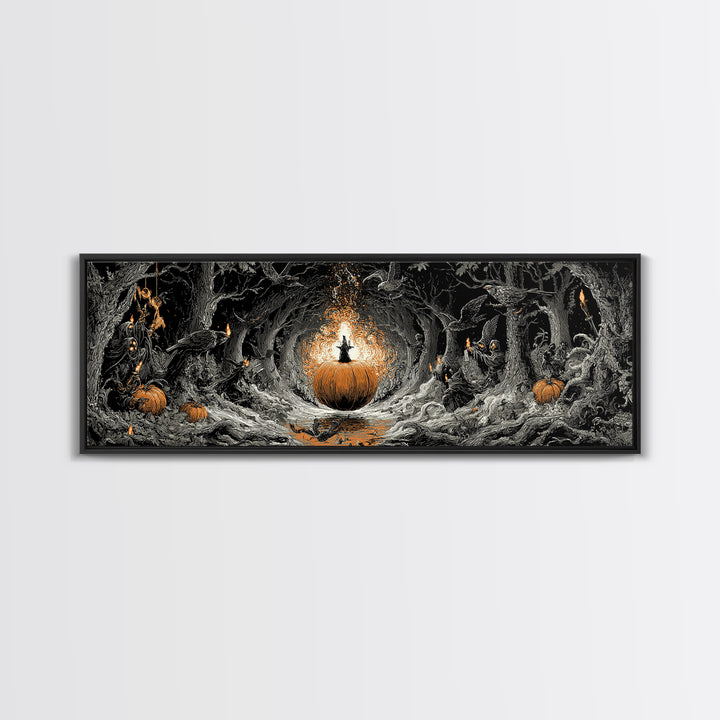 The Pumpkin-Carving Ritual, Extra Wide Wall Art, Macabre Wall Art, Framed Canvas Print, Halloween Wall Decor, Gothic Home Decor