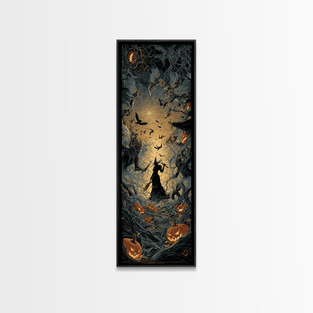 The Pumpkin-Carving Ritual, Tall Narrow Wall Art, Gothic Horror Wall Art, Framed Canvas Print, Halloween Wall Decor, Gothic Home Decor
