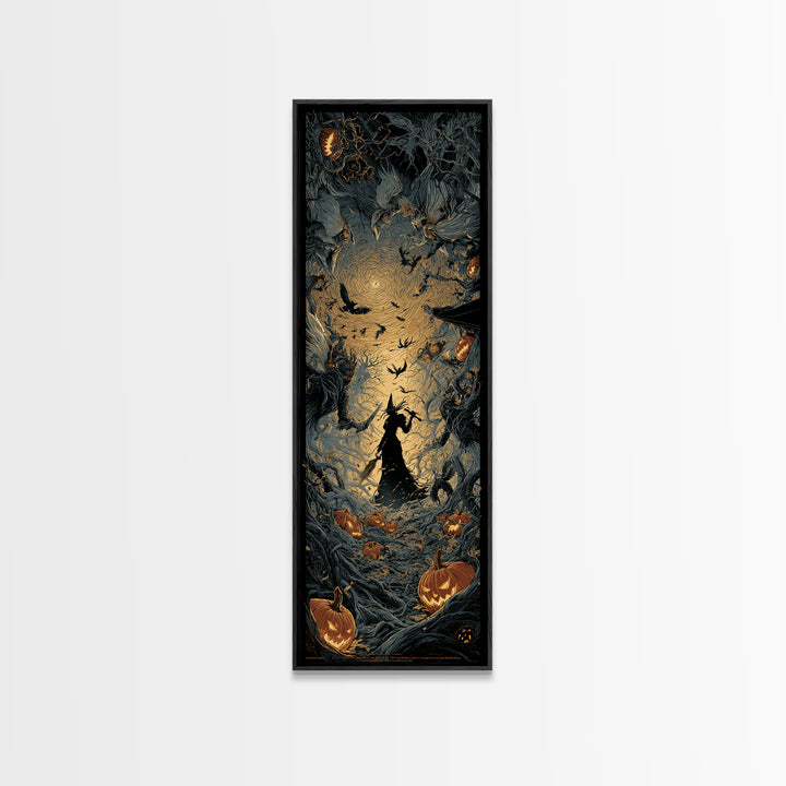 The Pumpkin-Carving Ritual, Tall Narrow Wall Art, Gothic Horror Wall Art, Framed Canvas Print, Halloween Wall Decor, Gothic Home Decor