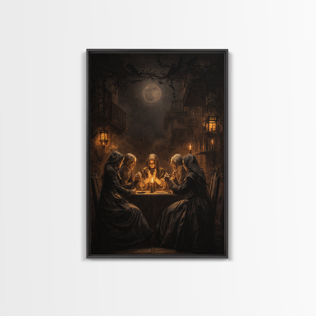 The Candlelit Seance, Vertical Wall Art, Gothic Horror Wall Art, Framed Canvas Print, Halloween Wall Decor, Gothic Home Decor