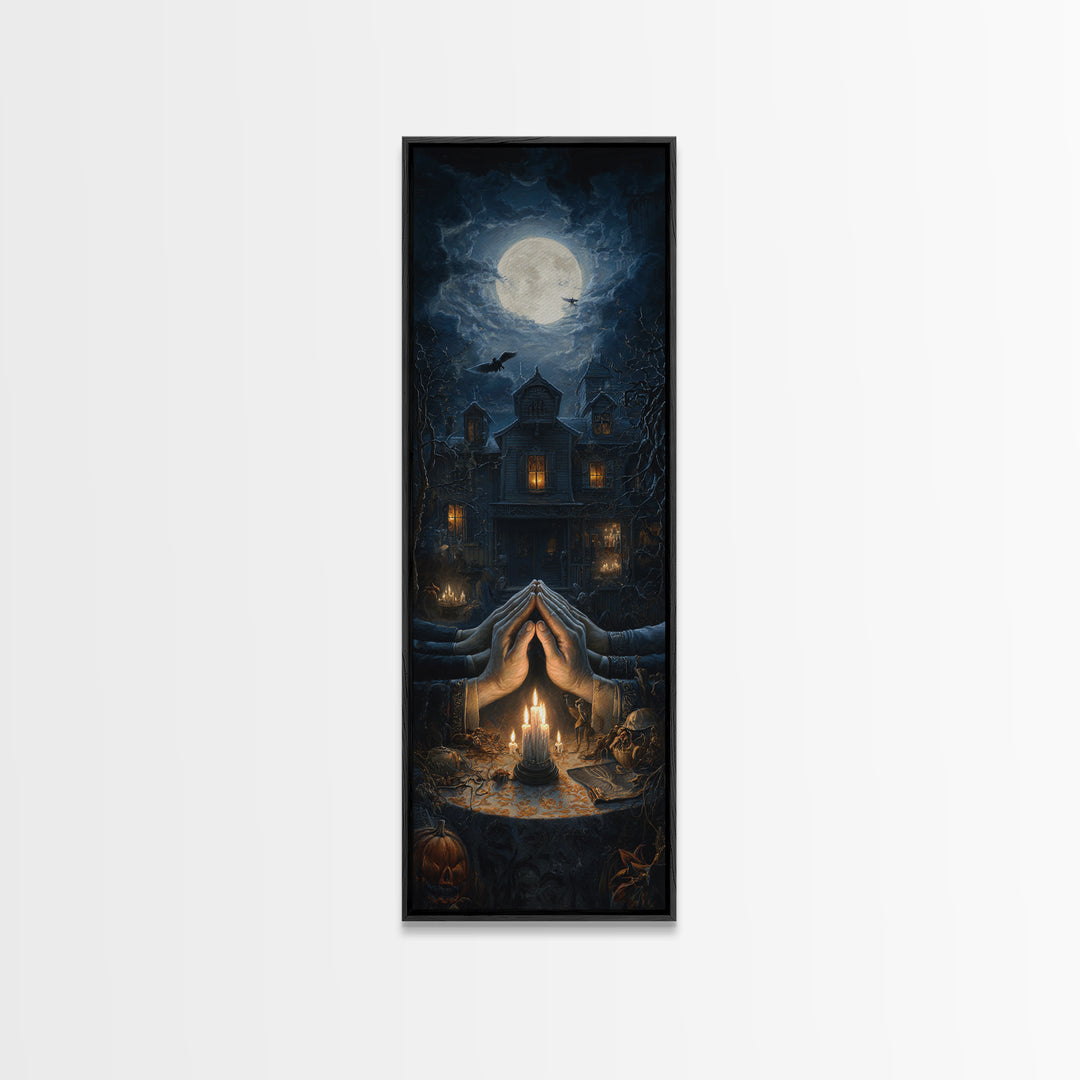 The Candlelit Seance, Tall Narrow Wall Art, Dark Fantasy Wall Art, Canvas Print, Halloween Wall Decor, Gothic Home Decor, Halloween Decor