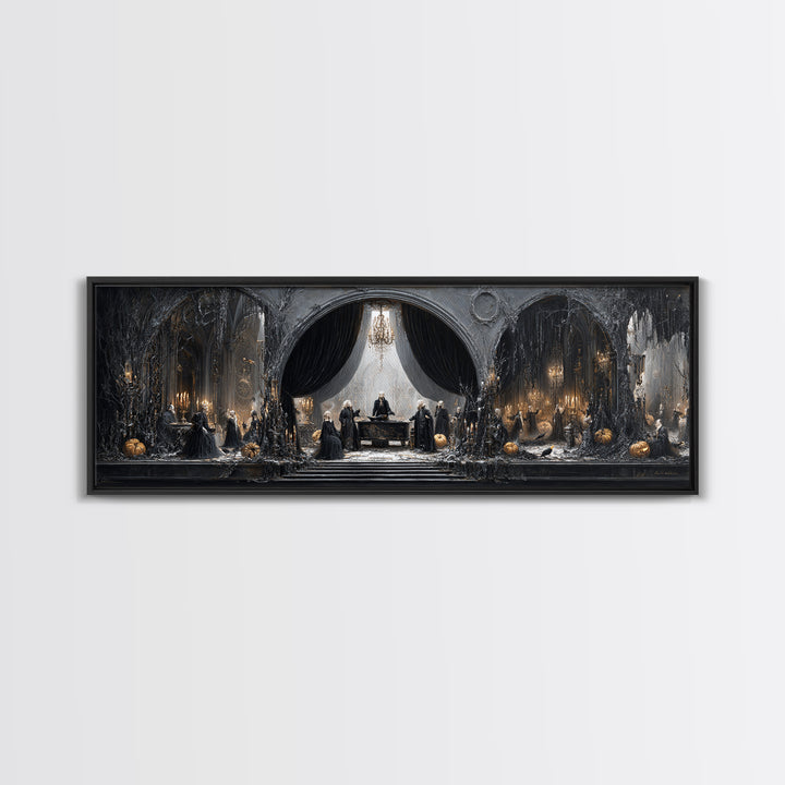 The Raven Funeral, Extra Wide Wall Art, Macabre Wall Art, Framed Canvas Print, Halloween Wall Decor, Gothic Home Decor, Halloween Wall Art
